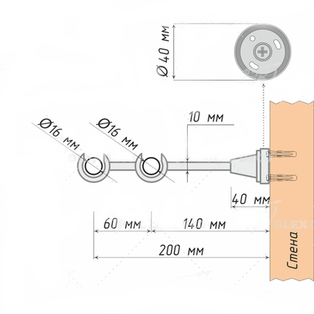 Карниз кованый "Одри" d16/16 мм двухрядный, цвет антик