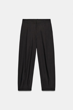 ZARA БРЮКИ В КЛЕТКУ С ЗАЩИПАМИ, СЕРЫЙ