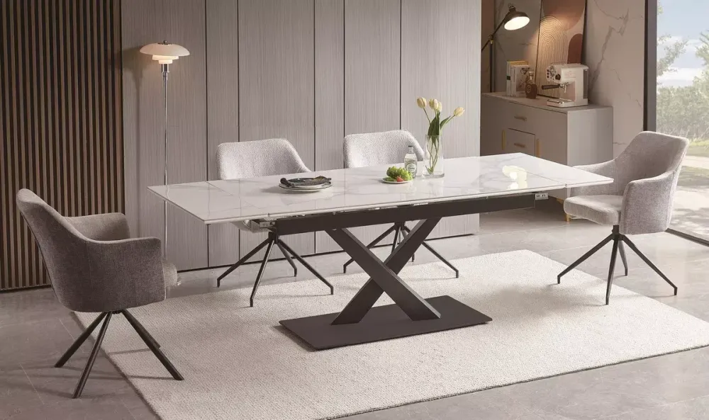 "Юпитер" стол интерьерный раздвижной обеденный из керамики, цвет белый глянцевый