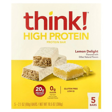 Think !, Батончики с высоким содержанием белка и лимонным вкусом Lemon Delight, 5 батончиков, 2,1 унции (60 г) каждый