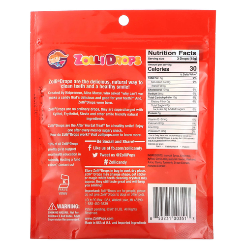 Zollipops, Zolli Drops, капли для очищения зубов, перечная мята, прибл. 15 капель золли, 1,6 унции