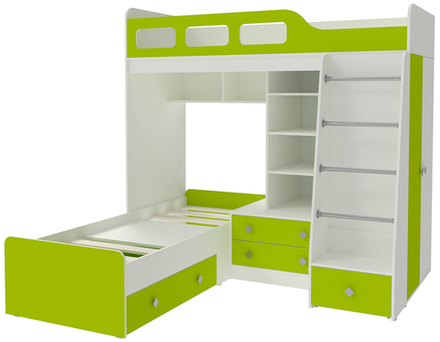 Двухъярусная кровать КарИВи Астра 4 Белый  Лайм