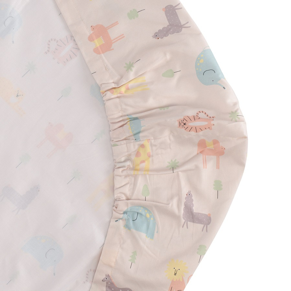 Простыня на резинке из сатина с принтом animalia world из коллекции tiny world, 90х200х28 см