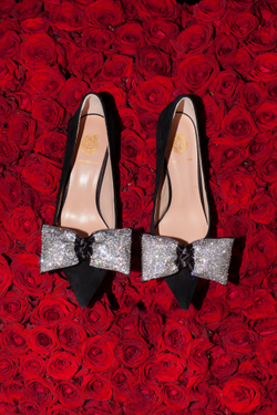 Женские замшевые туфли черные с бантиком