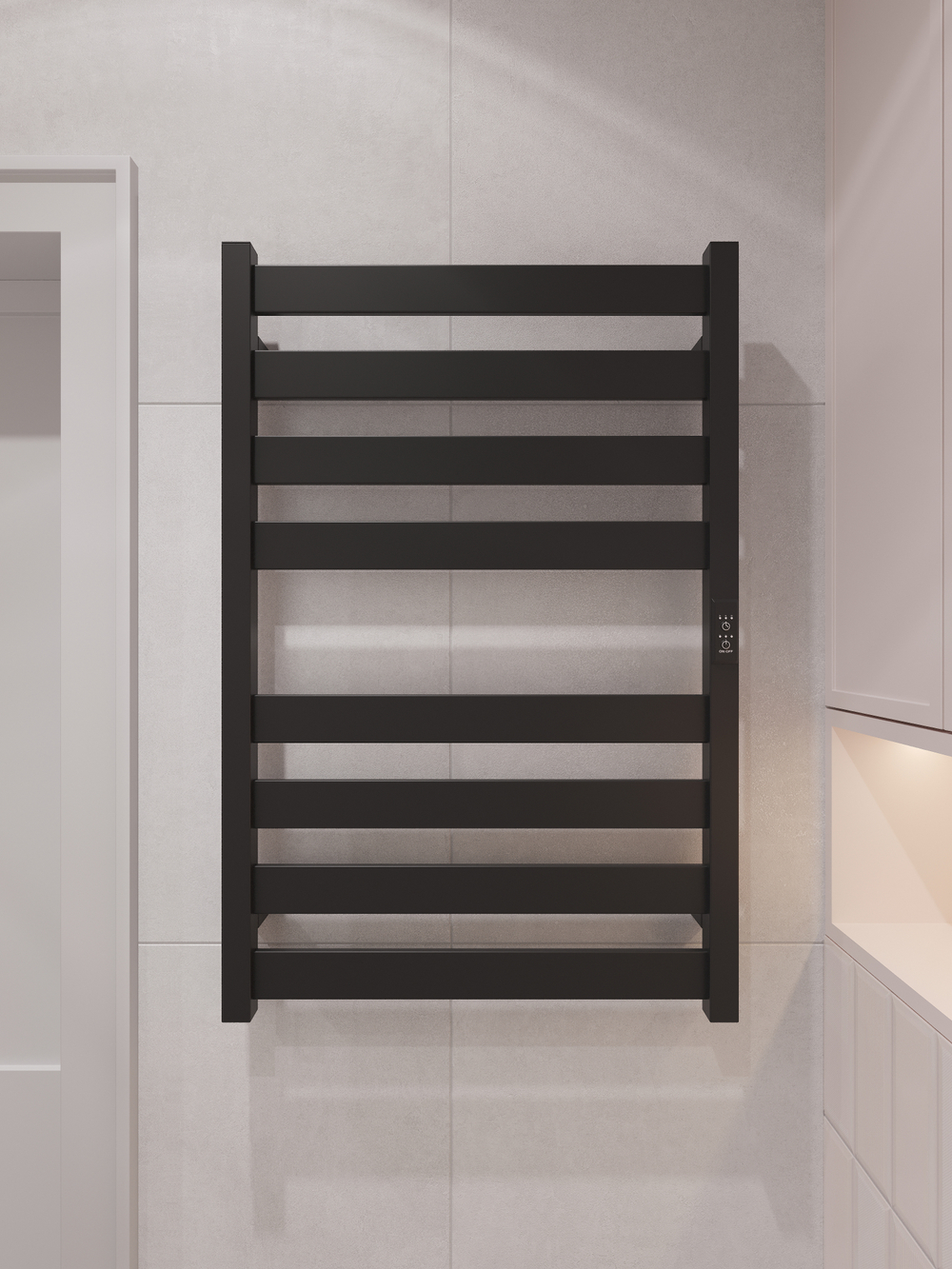 Полотенцесушитель электрический EWRIKA Пенелопа G 80x55 см, подключение справа, слева, матовый черный, лесенка, из стали