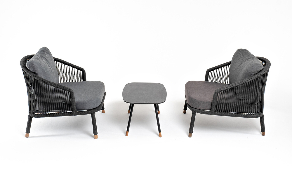 "Лугано" лаунж-зона 5-местная плетеная из роупа (веревки), каркас алюминиевый темно-серый, роуп темно-серый