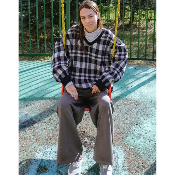 Свитер Шашки Синий - фото 3