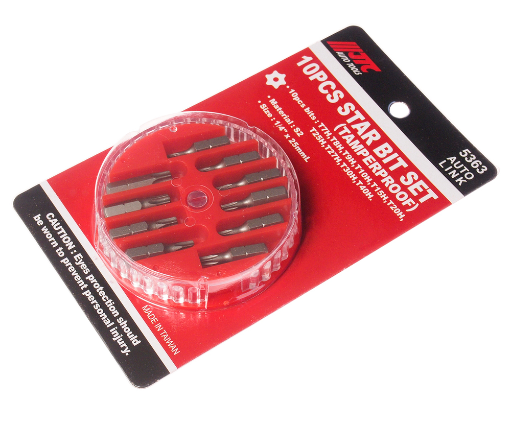 Набор бит 1/4" TORX T7H-T40H с отверстием 10 предметов в кейсе JTC