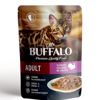 Влажный корм для кошек Mr.Buffalo ADULT SENSITIVE с индейкой в соусе, Пауч 85 г