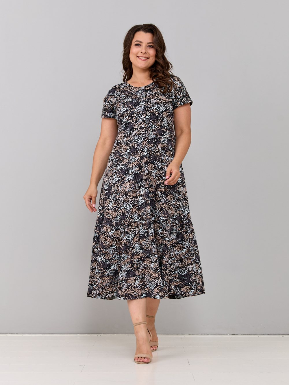 Платье П-032/черный-бежабстракция