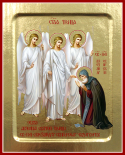 Икона Александра Свирского, явление Святой Троицы на дереве: 125 х 160 (Синопсисъ)