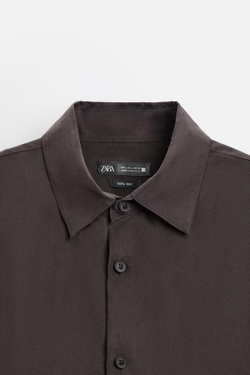 ZARА РУБАШКА ИЗ 100% ШЕЛКА, ШОКОЛАДНЫЙ