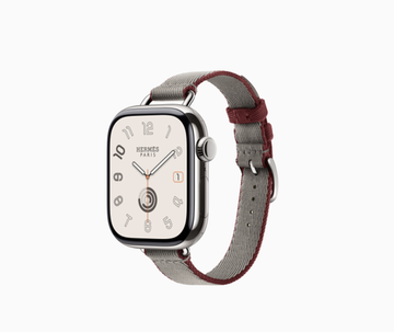Apple Watch Hermès Series 11 46 mm Twill Jump Attelage Single Tour, Серо-бежевый с гранатовым краем