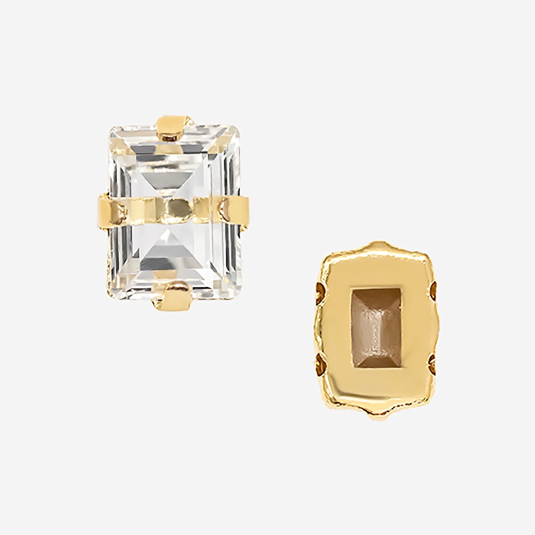 Кристалл Прямоугольник (Step Cut Fancy Stone) в цапах, оттенок "Кристалл"/"Crystal", 9*7мм, позолота