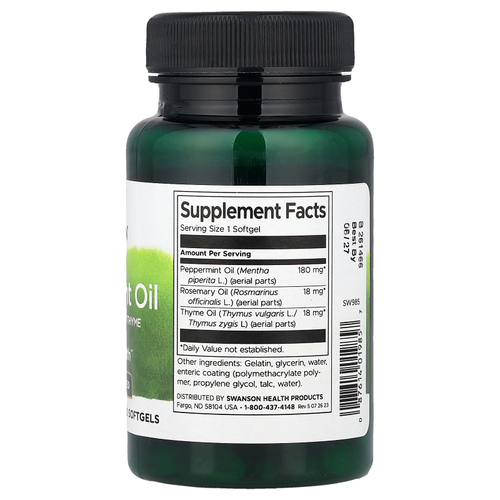 Swanson Vitamins, масло перечной мяты, розмарина и чабреца, 100 капсул