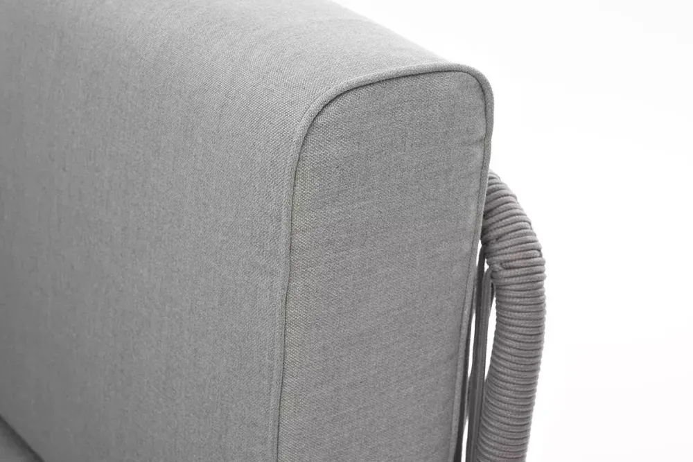 "Канны" угловой модуль плетеный из роупа, каркас алюминий белый шагрень, роуп светло-серый круглый, ткань светло-серая