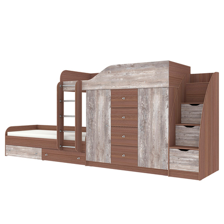 Кровать двухъярусная КарИВи Астра 6 с лестницей Комод КарИВиом Бодего Темный Бетон