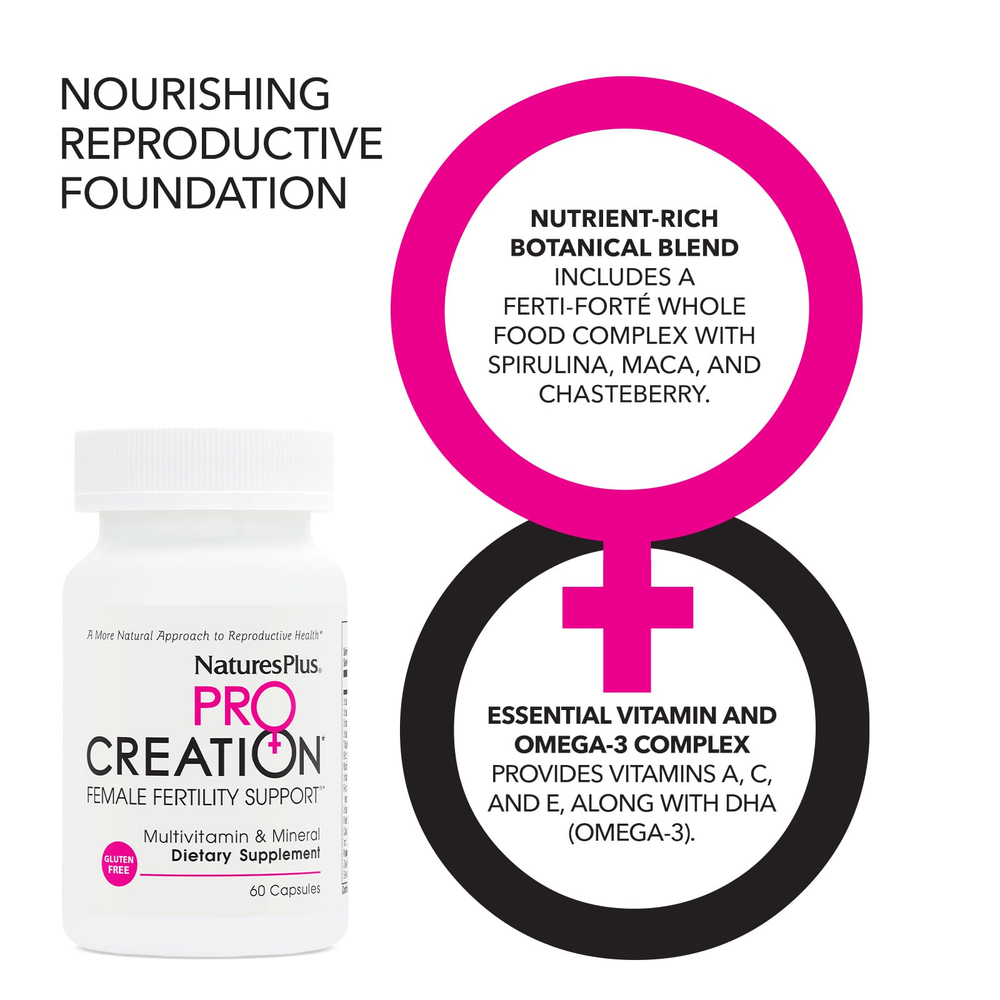 NaturesPlus, ProCreation, Female Fertility Support, поддержка репродуктивной функции для женщин, 60 вегетарианских капсул