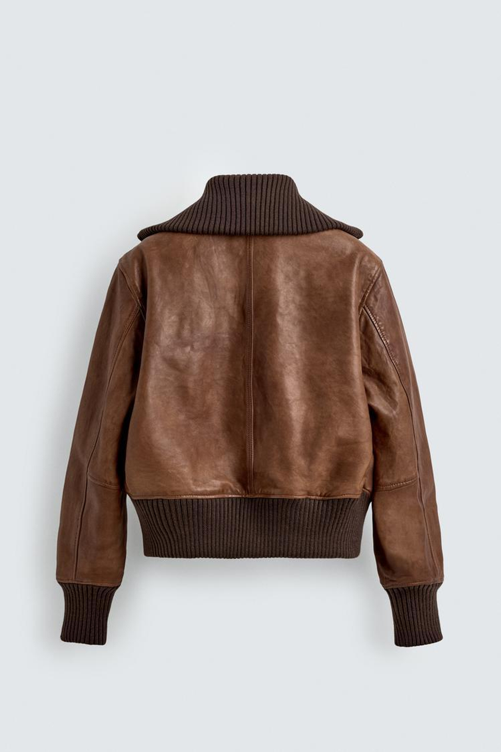 ZARA КОЖАНАЯ КУРТКА КЛАССИЧЕСКОГО КРОЯ, СВЕТЛО-КОРИЧНЕВЫЙ