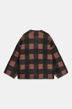 ZARA КАРДИГАН В КЛЕТКУ, СЕРЫЙ / НЕЖНО-КОРИЧНЕВЫЙ