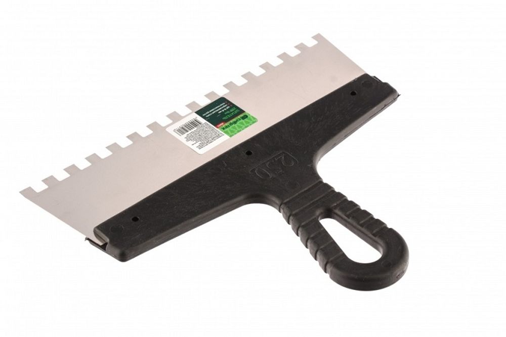 Шпатель из нержавеющей стали, 250 мм, зуб 8 х 8 мм, пластмассовая ручка Сибртех, 85474