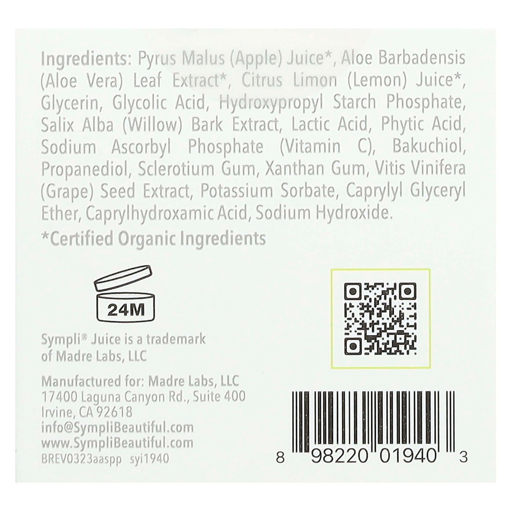 Sympli Beautiful, Juice, пилинг для улучшения состояния кожи с яблочным соком и АГК, 56 г (2 унции)