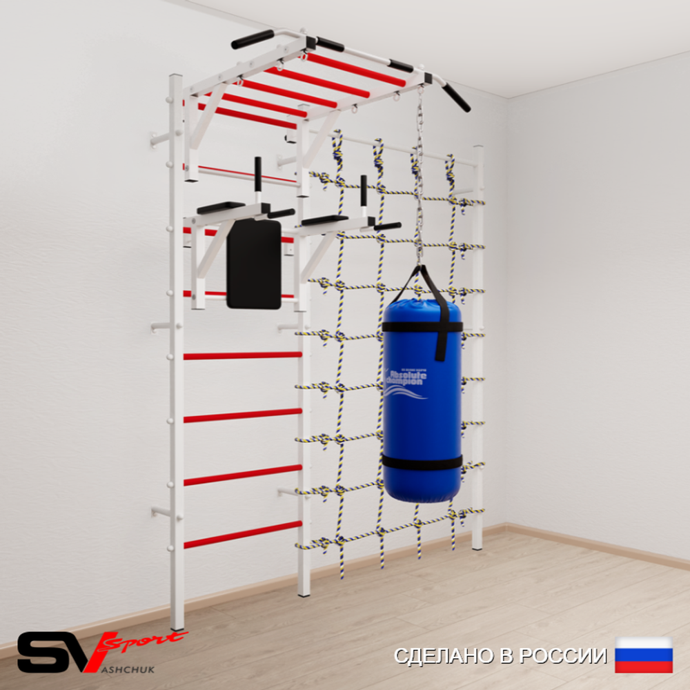 Шведская стенка Sv Sport усиленная 62230 (Турник рукоход/Брусья/Цепь/Мешок 30кг/Канатный лаз)