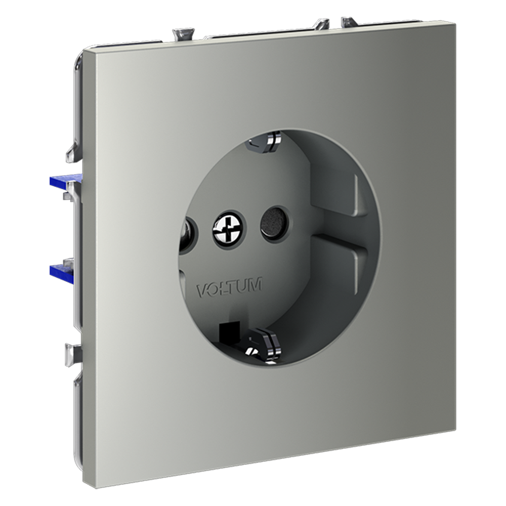 Розетка встраиваемая VOLTUM S70 с заземлением и защитными шторками, 16А, (сталь)