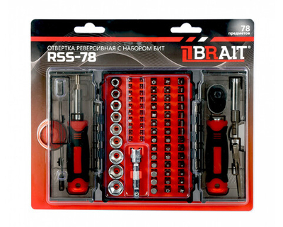 Отвёртка реверсивная с набором бит RSS-78(матер.инстр.CR-V;общая длина 4мм;дл.стержня 5мм;мат.рукояти -PP&TPR)