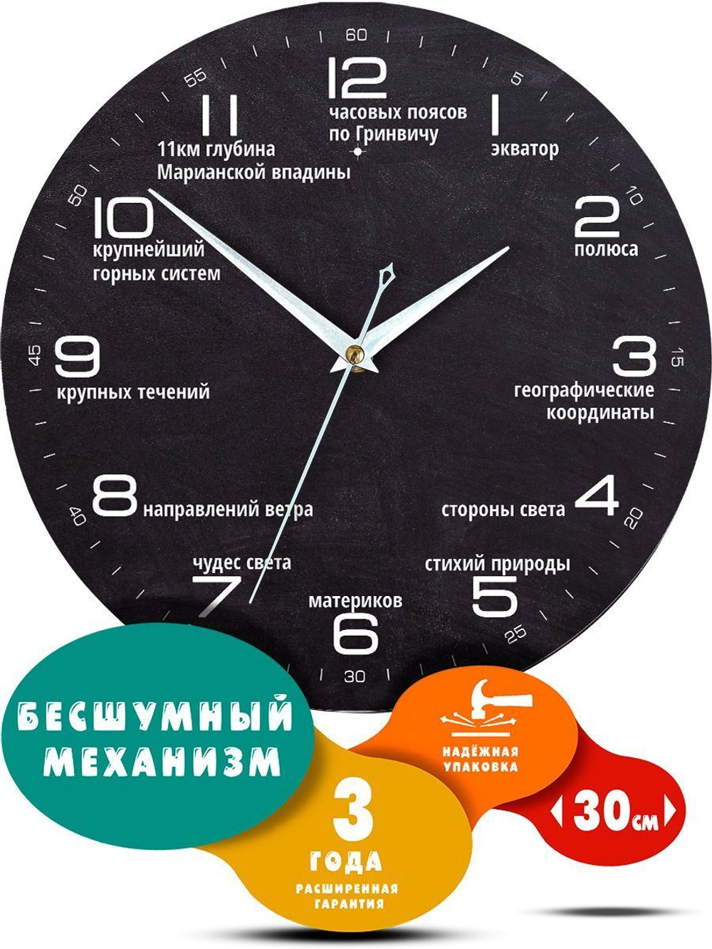 Часы настенные бесшумные деревянные большие на кухню "Часовой завод ИДЕАЛ" "Уравнения Алгебра", круг 28 см, часы кухонные настенные интерьерные