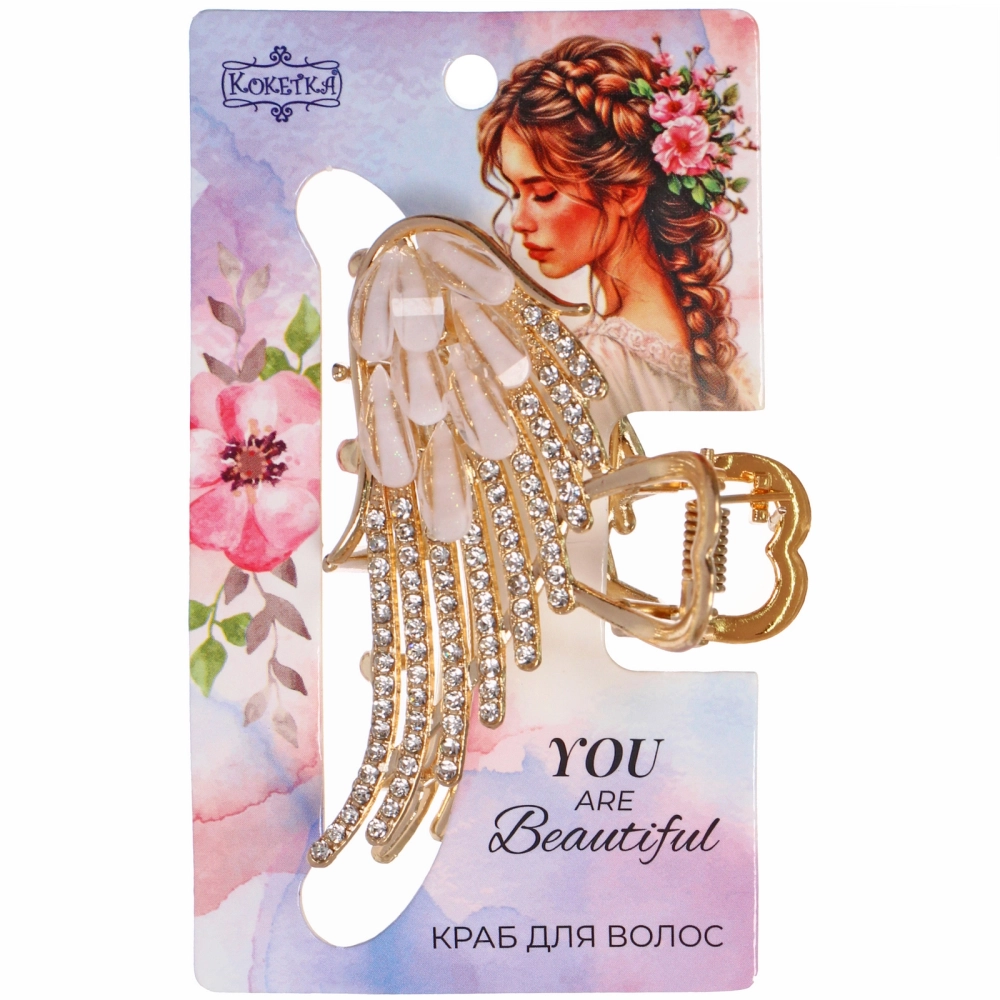 Заколка - краб для волос на блистере «LAVITA», крылышко, цвет серебро и золото, 6,3*4см