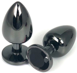 Черная металлическая анальная пробка с черным стразом - 9 см. (Цвет: черный)
