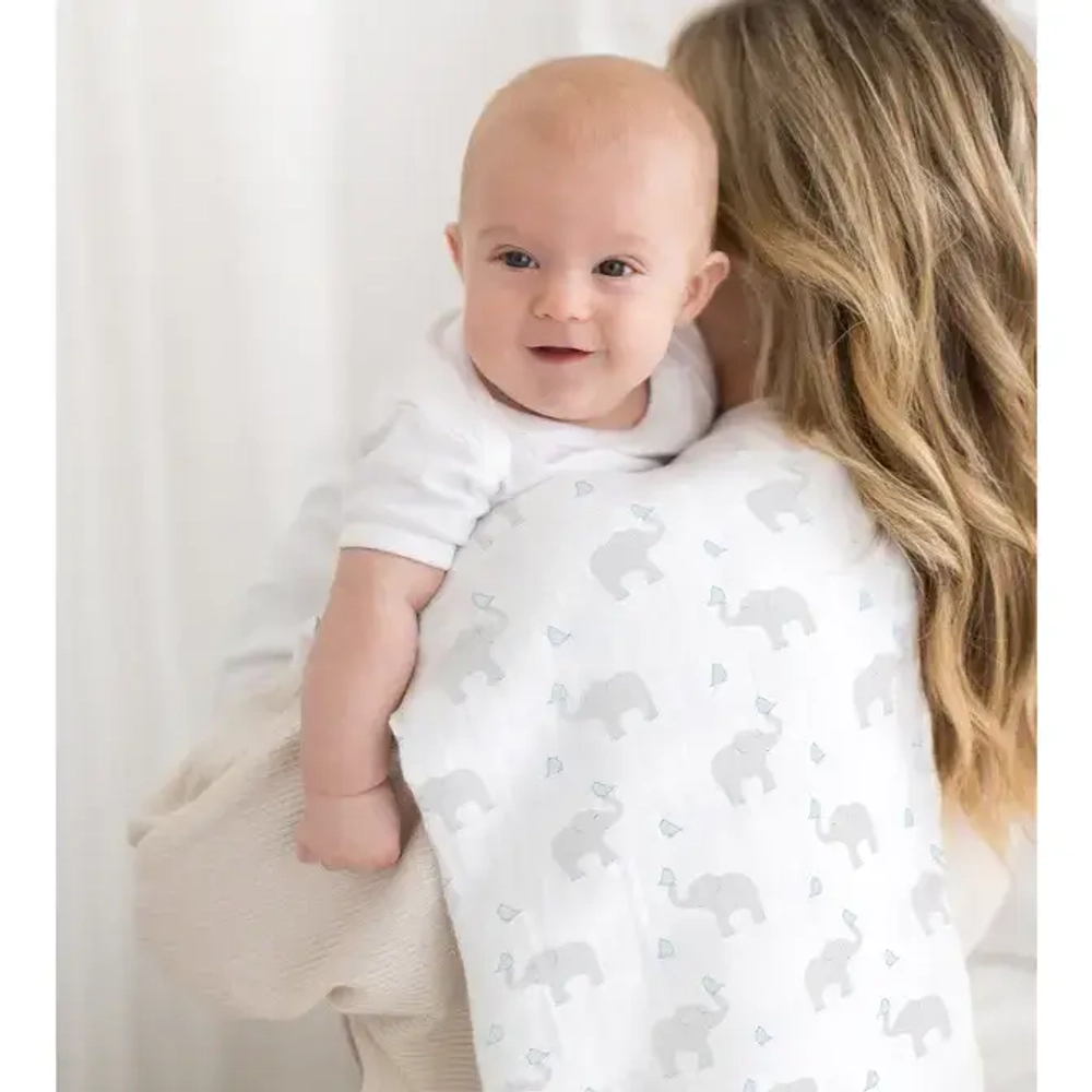 SwaddleDesigns SD-458PB Пеленка маркизет - Elephant & Chickies, Pastel Blue