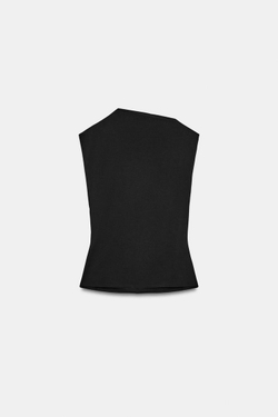 ZARA ТОП ИЗ ХЛОПКА С ДРАПИРОВКОЙ, ЧЕРНЫЙ