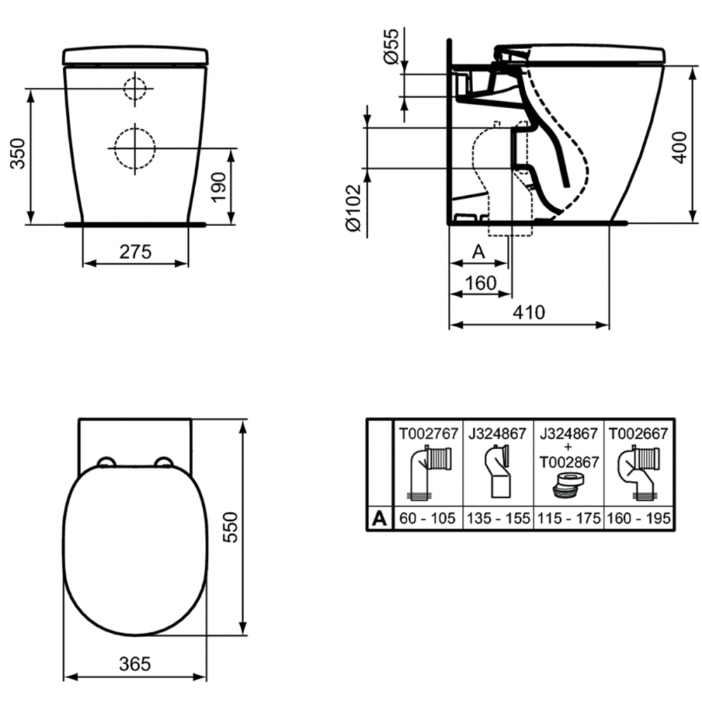 Напольный пристенный унитаз-соло Ideal Standard CONNECT AquaBlade E052401