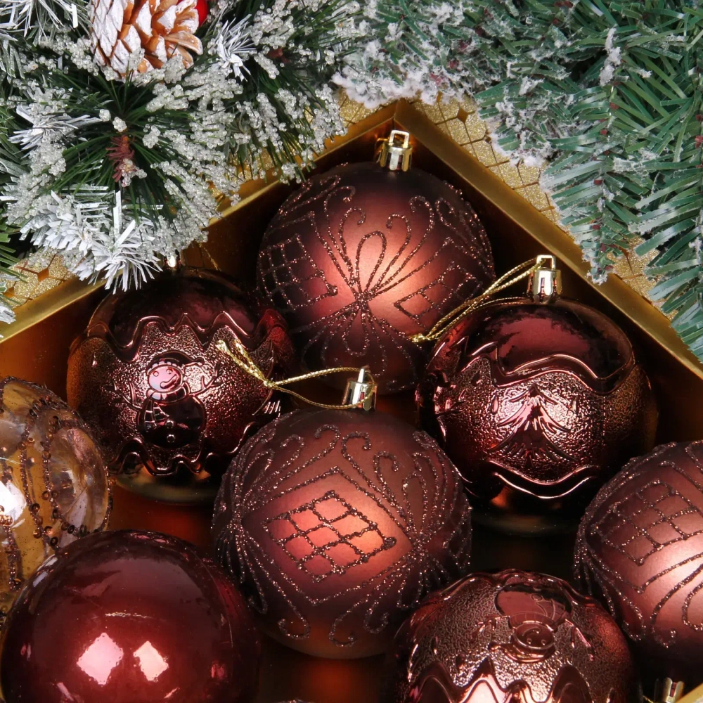 Новогодние шары «Волшебство ночи» 8 см (набор 12 шт), Шоколад