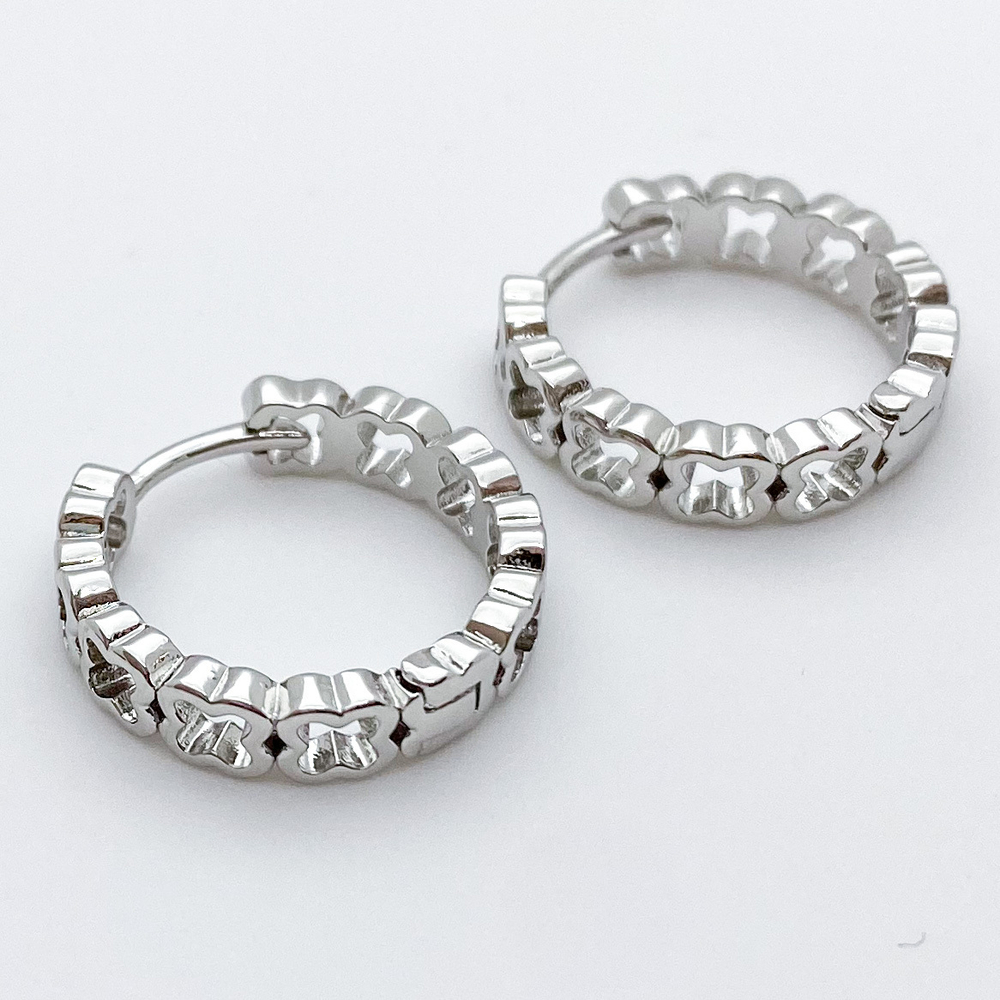 Ювелирные швензы с родиевым покрытием Клевер, размер 20*4,4 мм, цена за пару