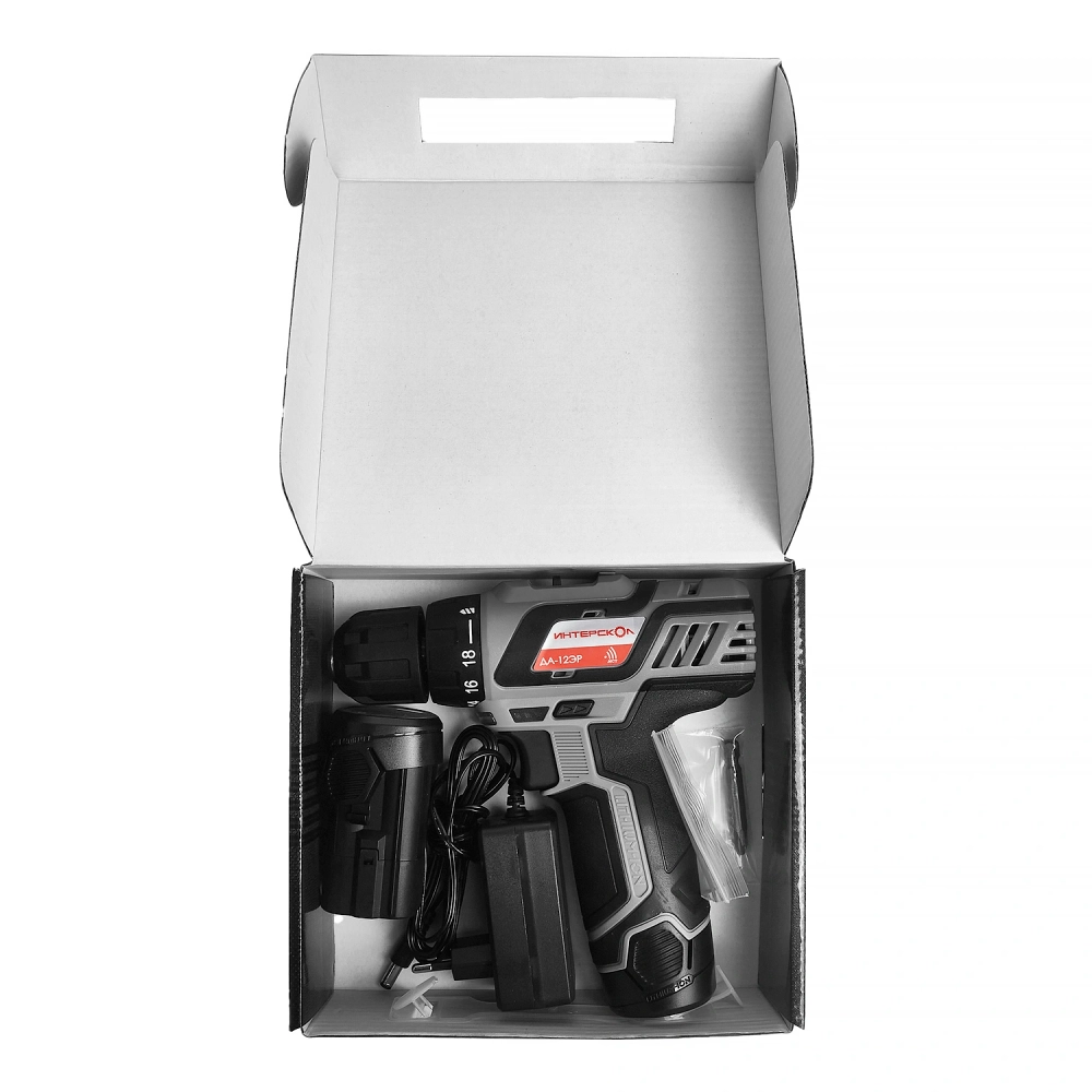 Аккумуляторная дрель-шуруповерт ИНТЕРСКОЛ ДА-12ЭР 28 ПРОМО, 12 В, 1400 об/мин, с 2 АКБ 2 Ач и ЗУ (434.2.2.20)