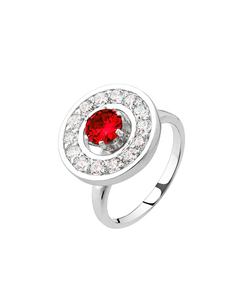 Кольцо из серебра со вставками из красного и бесцветных фианитов