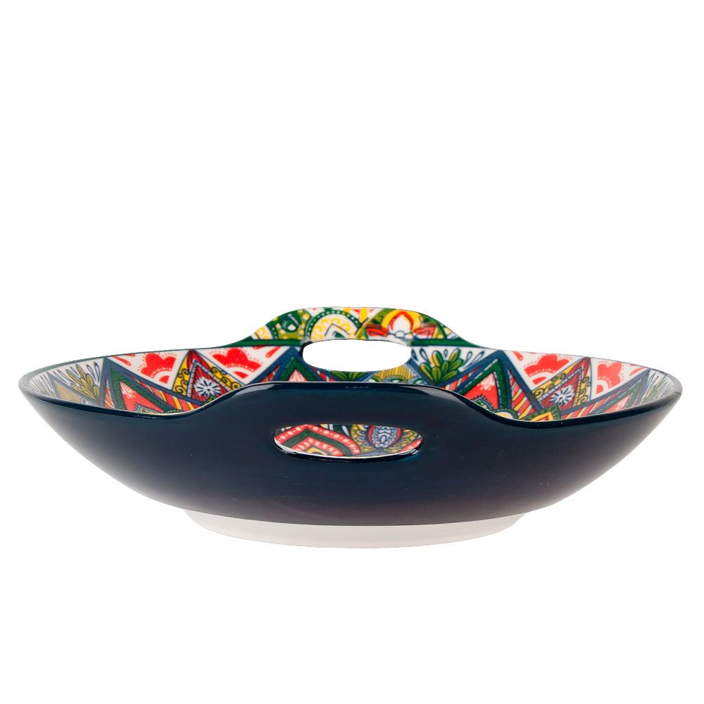 Блюдо с ручками " " (синий) 22,5х20,5х4,5см (min9) (транспортная упаковка)