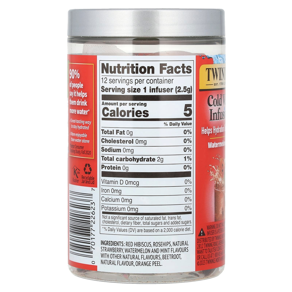 Twinings, Cold Infuse, ароматизатор для холодной воды, арбуз и мята, 12 шт., 30 г (1,06 унции)