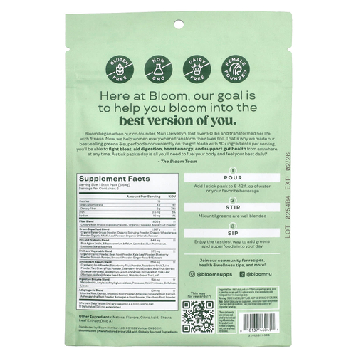Bloom, Greens & Superfoods, манго, 5 пакетиков по 5,64 г (0,20 унции)