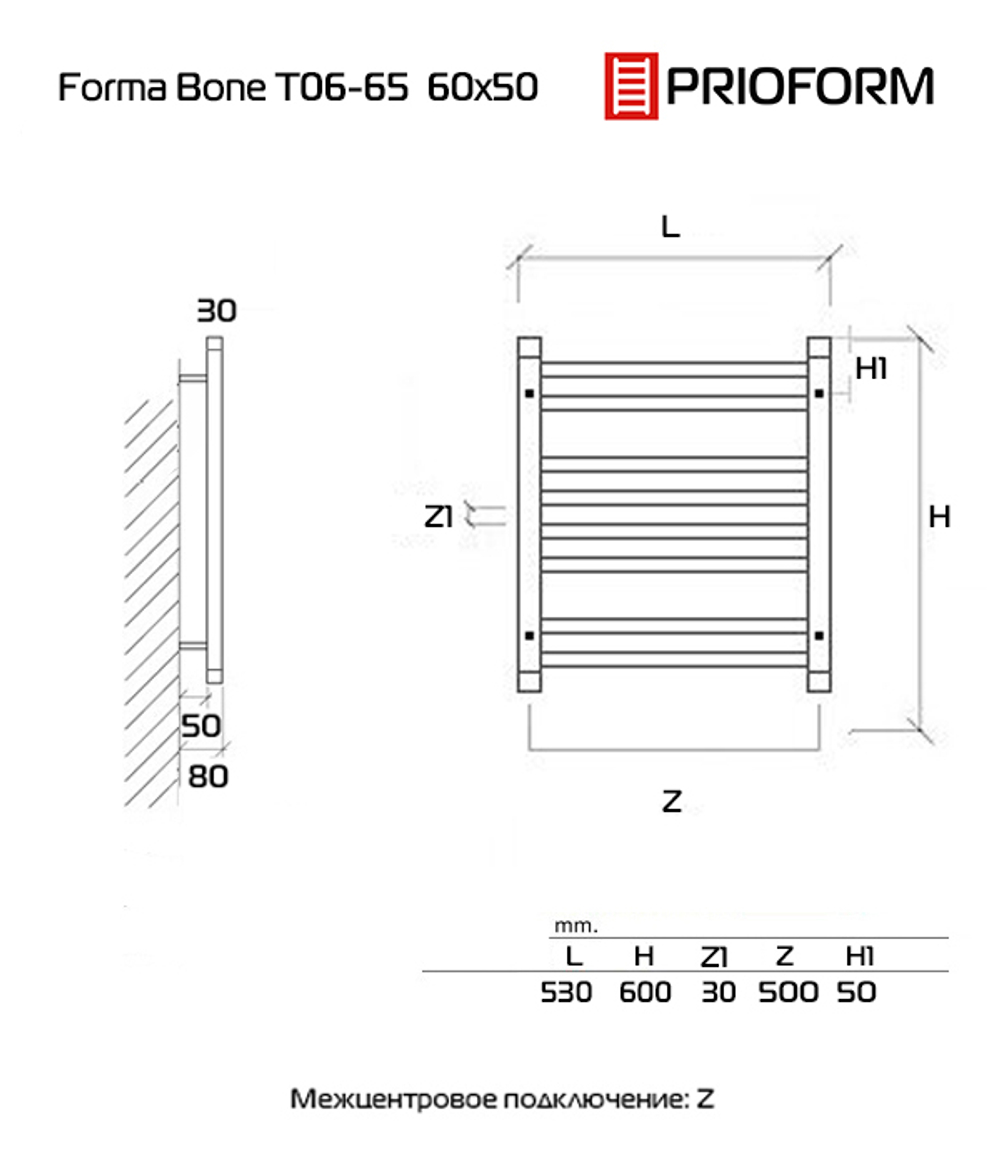 FORMA Bone 60x50 (см) Полотенцесушитель водяной