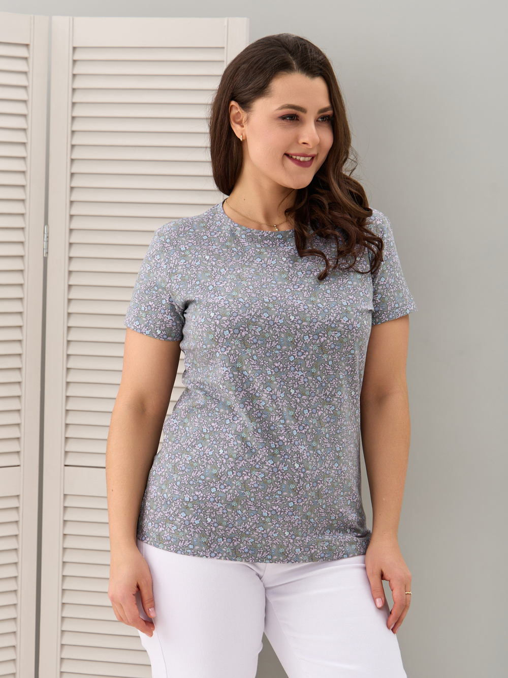 Футболка Фкл-192/оливковый-голубыецветы