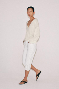 ZARA ДЖИНСЫ КАПРИ СО СРЕДНЕЙ ПОСАДКОЙ И ВЫШИВКОЙ — ZW COLLECTION, ЭКРЮ