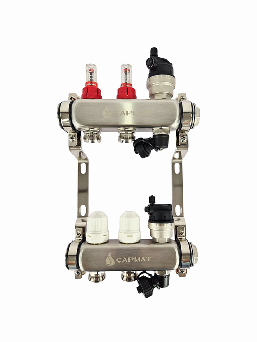 Коллекторная группа с расходомерами САРМАТ 1"x3/4" 2 вых. нерж с в /о SS2200 (CN)