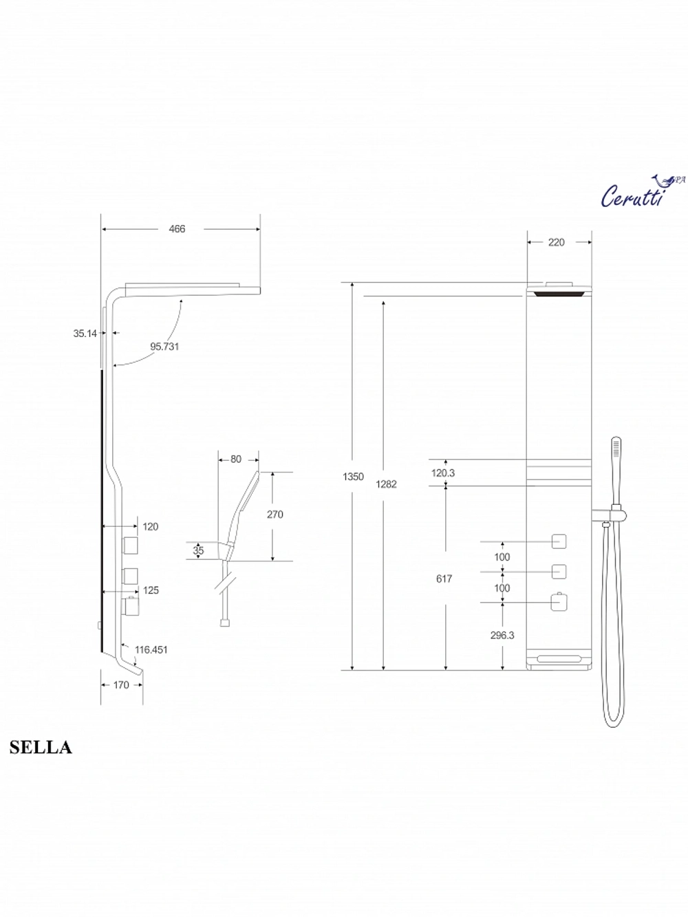 Душевая панель Ceruttispa СЕЛЛА (SELLA) B CT8989 из нержавеющей стали, цвет черный