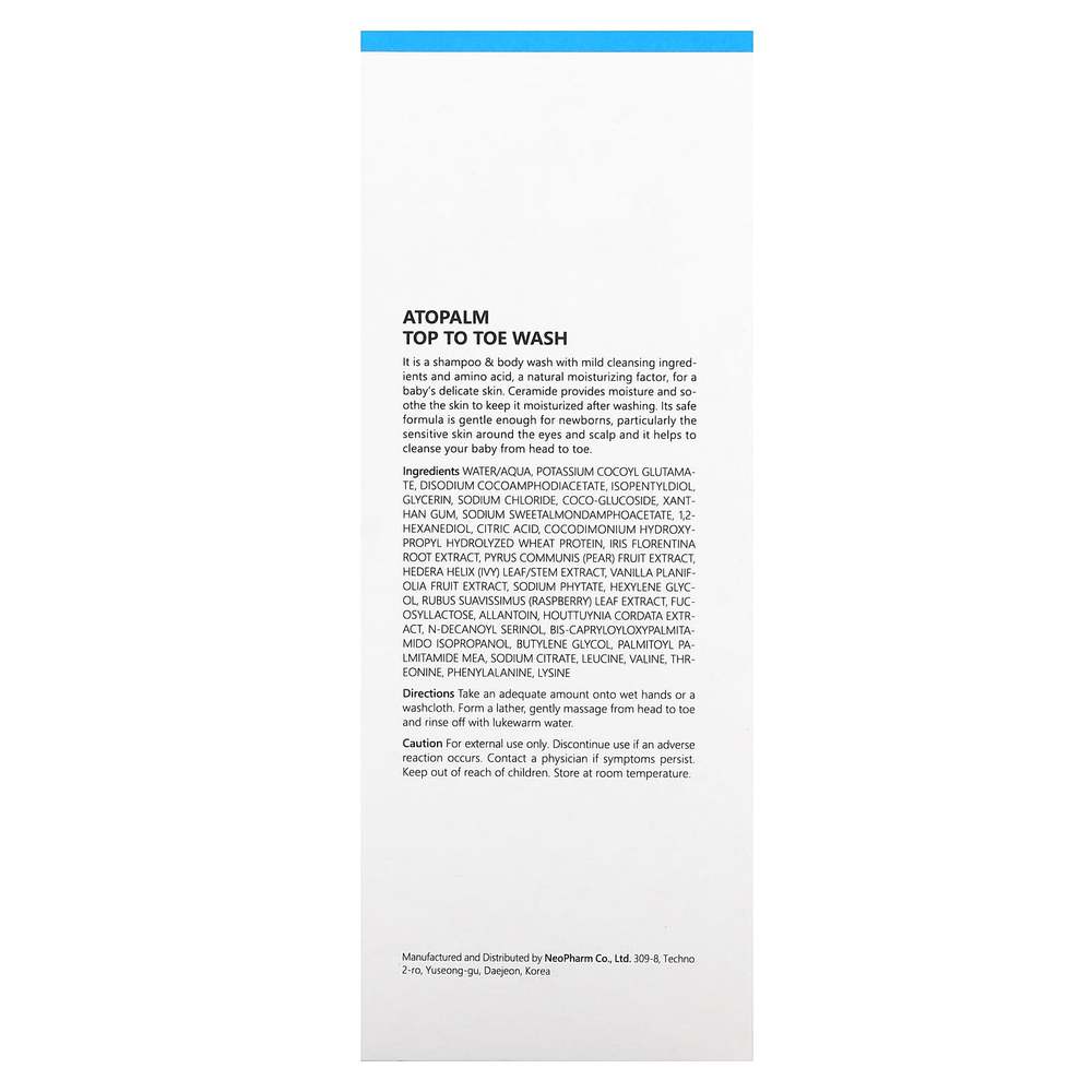 Atopalm, Top to Toe Wash, увлажняющий шампунь и гель для душа, 300 мл (10,1 жидк. унции)