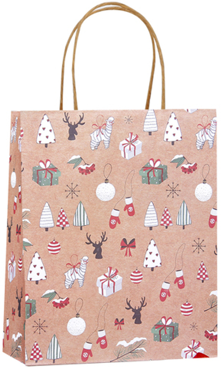 Пакет подарочный, Крафт, Новогодний коктейль, Дизайн №4, 25,5*21*10 см, 1 шт.