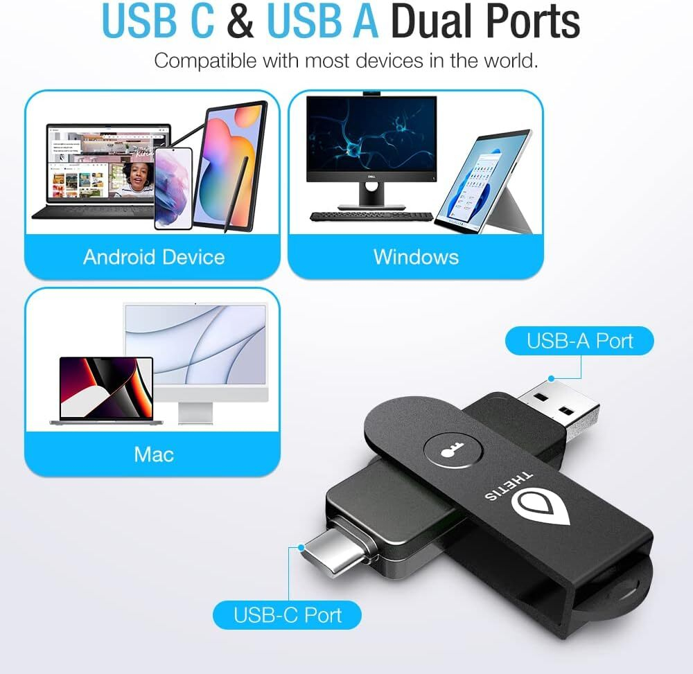 Thetis Pro FIDO2 Security Key — Ключ безопасности с NFC и двойными портами (USB-A/USB-C) Двухфакторная аутентификация для многоуровневой защиты (HOTP) в Windows/macOS/Linux, Gmail, Facebook, Dropbox, GitHub